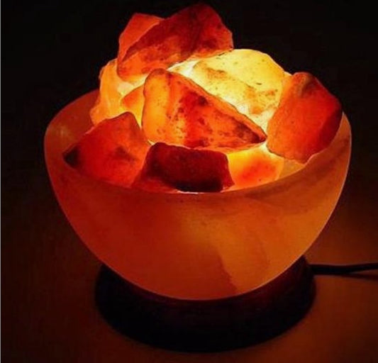 Himalaya Zoutlamp – Firebowl Model op Houten Basis