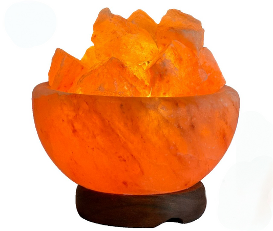 Himalaya Zoutlamp – Firebowl Model op Houten Basis
